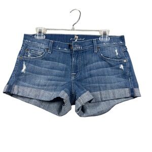 7 For‎ All Mankind Blue Jean Shorts Distressed Cut-Off